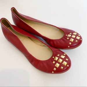J. Crew Red Leather Cece Pyramid Studded Flats